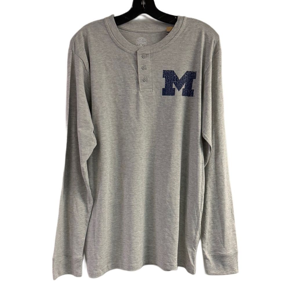 NWT Rivalry Threads Michigan Wolverines Gray Henley Shirt Size L